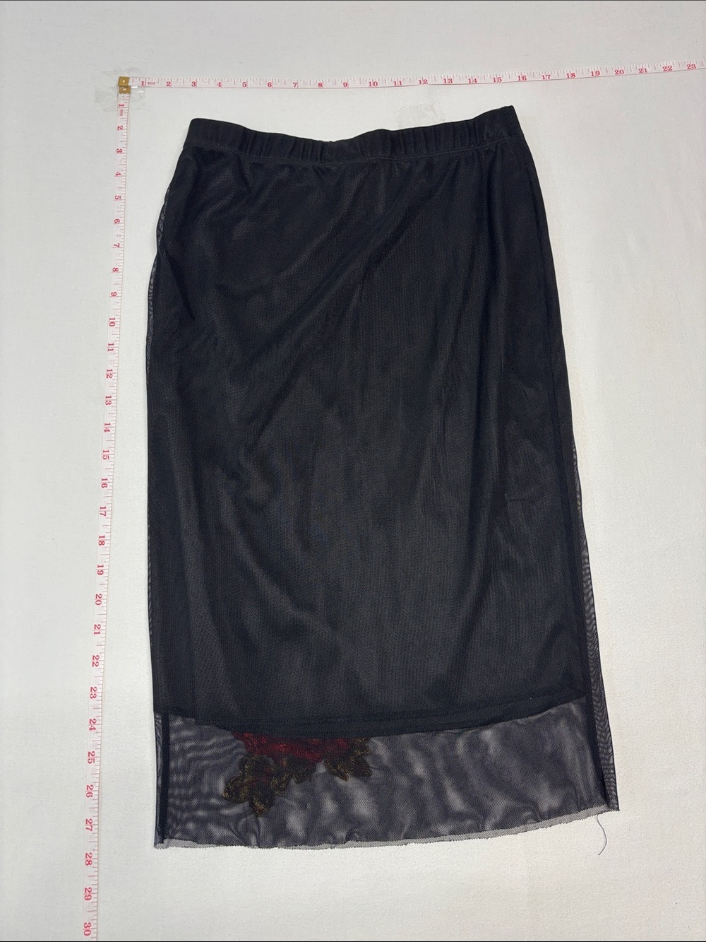 Black Pencil Skirt with Red Rose Embroidery 188 work party Office stretch chic - Picture 3 of 3